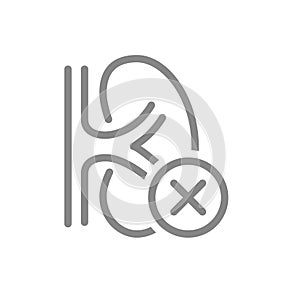 Kidney with cross checkmark line icon. Disease internal organ symbol