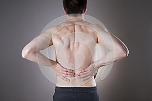 Kidney pain. Man with backache. Pain in the man's body