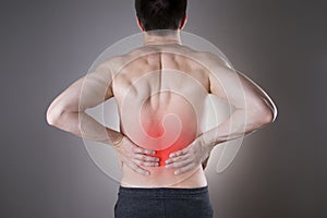 Kidney pain. Man with backache. Pain in the man's body