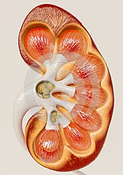 Kidney stones in the cross section of a kidney - 3D Rendering