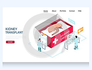 Kidney transplant vector website landing page design template