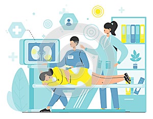 Kidney ultrasound procedure in medical lab vector