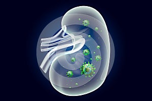 Kidney with virus, ghost light effect, x-ray hologram. 3D rendering