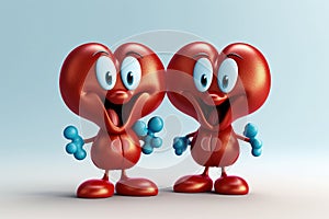 Kidneys. Cute cartoon healthy human anatomy internal organ character set with brain lung intestine heart kidney liver