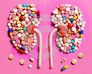 Kidneys disease, medication addiction, medical concept illustration