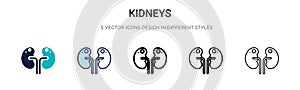 Kidneys icon in filled, thin line, outline and stroke style. Vector illustration of two colored and black kidneys vector icons