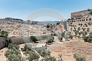 The Kidron Valley,on the eastern side of the Old City of Jerusalem, separating the Temple Mount from the Mount of Olives, with