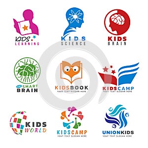 Kids for Activities and learning logo vector set design