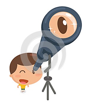 Kids activity. Kid with binocular.