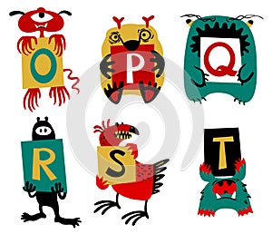 Kids alphabet with ÃÂute colorful monsters or insects. Funny fi