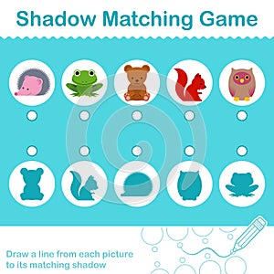 Kids animal learning game, find the correct shadow