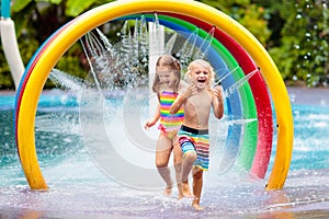 Kids at aqua park. Child in swimming pool