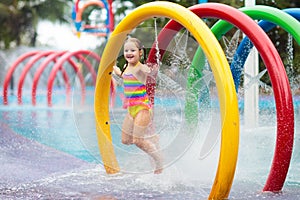 Kids at aqua park. Child in swimming pool