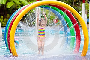 Kids at aqua park. Child in swimming pool