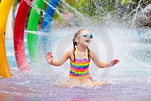 Kids at aqua park. Child in swimming pool