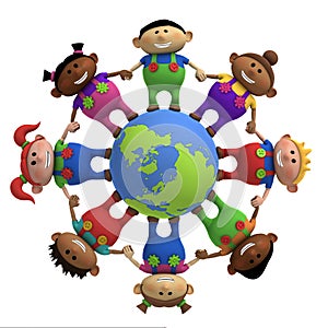 Kids around globe holding hands