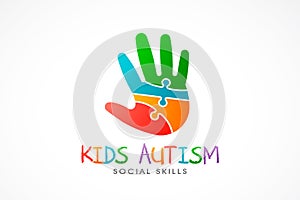 Kids Autism Hand logo. Vector Illustration