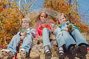 Kids in an autumn garden