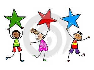 Kids with awards.Star kids vector illustration.