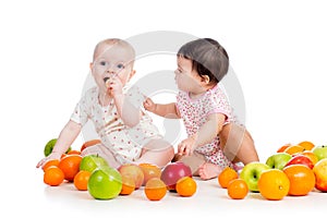 kids babies eating healthy food fruits