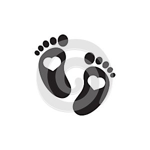 kids or baby feet and foot steps with heart. New born, pregnant or coming soon child footprints