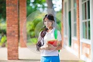 Kids back to school. Asian student with backpack