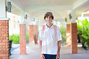 Kids back to school. Happy student with backpack