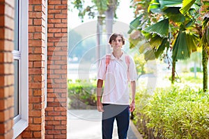 Kids back to school. Happy student with backpack