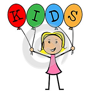 Kids Balloons Means Young Woman And Youngsters