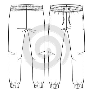 Kids Basic Fleece Sweat Pant fashion flat sketch template. Technical Fashion Illustration. Jogger CAD. Side Pockets