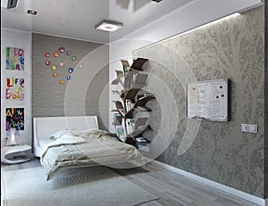 Kids bedroom interior design, 3D rendering