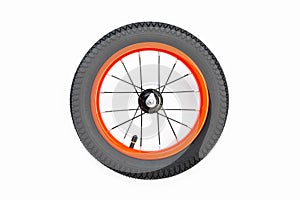 Kids bicycle wheel with spokes, white background