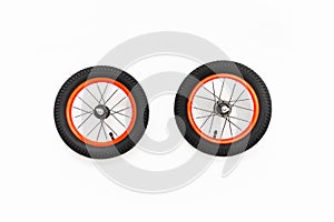 Kids bicycle wheels with spokes, white background