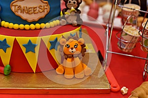 Kids birthday party cake - forest and animals concept.