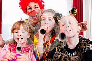 Kids birthday party with clown and lot of noise