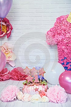 Kids birthday party decoration. Cake Smash first year concept