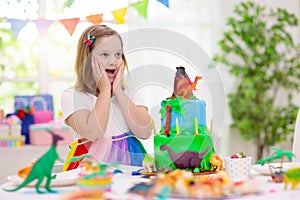 Kids birthday party. Dinosaur theme cake