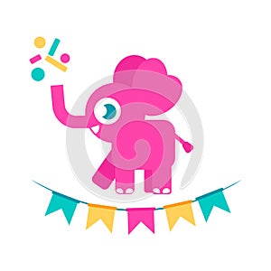 Kids Birthday party illustration with elephant