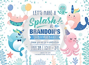 Kids under the sea birthday party invitation card