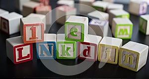 Kids blocks with the word LinkedIn as the social business network photo