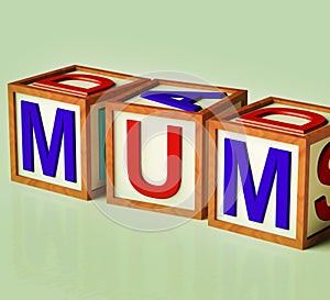 Kids Blocks Spelling Mum As Symbol for Motherhood