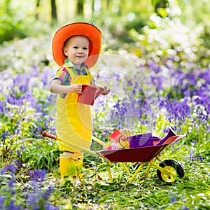 Kids in bluebell garden