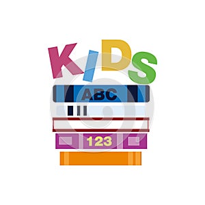 kids books design, vector illustration of a pile of books with kids books written on it. eps10 graphics.