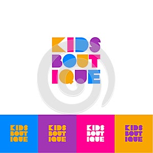 Kids boutique. Logo for children`s clothing store. Colored decorative letters inscribed in a square.