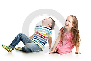 Kids boy and girl looking up