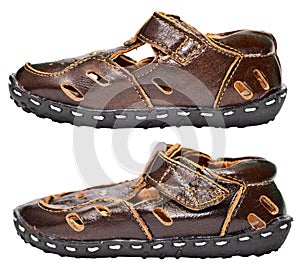 Kids brown leather sandals on white