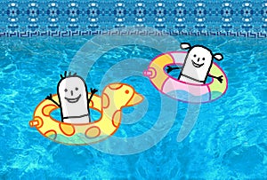 Kids with buoys in swimming pool