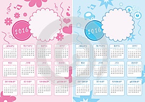 Kids Calendar of New Year 2016 - Vector Template