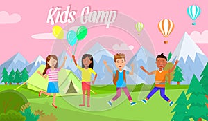 Kids Camp Horizontal Banner Happy Children Camping