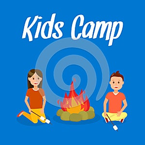 Kids Camp Vector Travel Postcard with Lettering